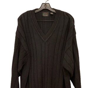 Greg Norman Shark Logo Knitted Cotton Black Long Sleeve V-Neck Sweater  Size Lar
